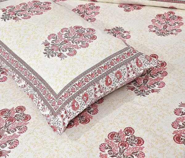 Ethnic Floral Yellow Pink Bedsheet - Image 6