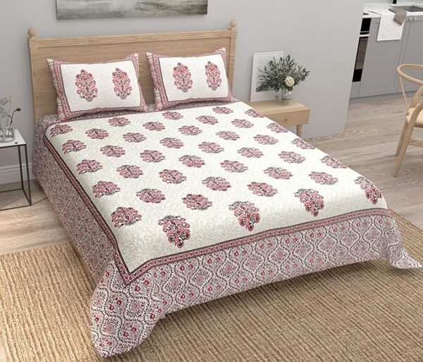 Ethnic Floral Yellow Pink Bedsheet