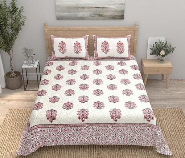 Ethnic Floral Yellow Pink Bedsheet - Image 3